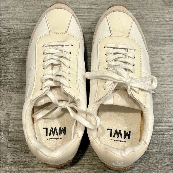 Madewell White and Tan Sneakers 7.5 Neutral Aesthetic - Picture 6 of 11